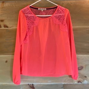 Hot pink long sleeve top with lace detail